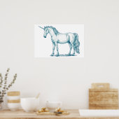 アンティークスケッチのユニコーン ポスター (キッチン)