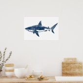 アンティークスケッチ素晴らしホワイトシャークII ポスター (キッチン)