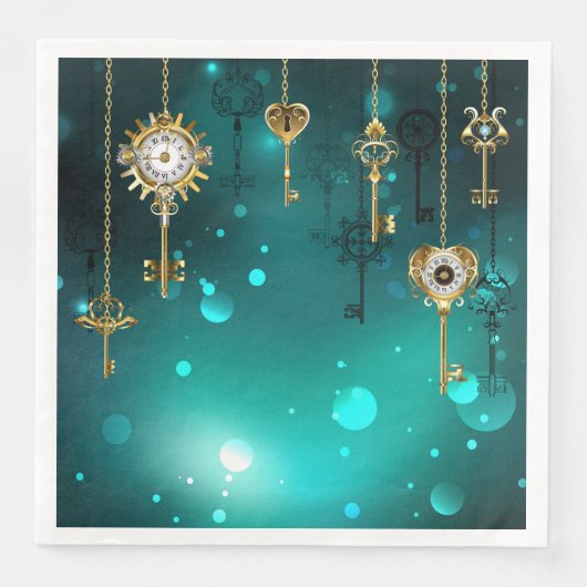 アンティークスケルトン鍵の緑の背景 (正面)