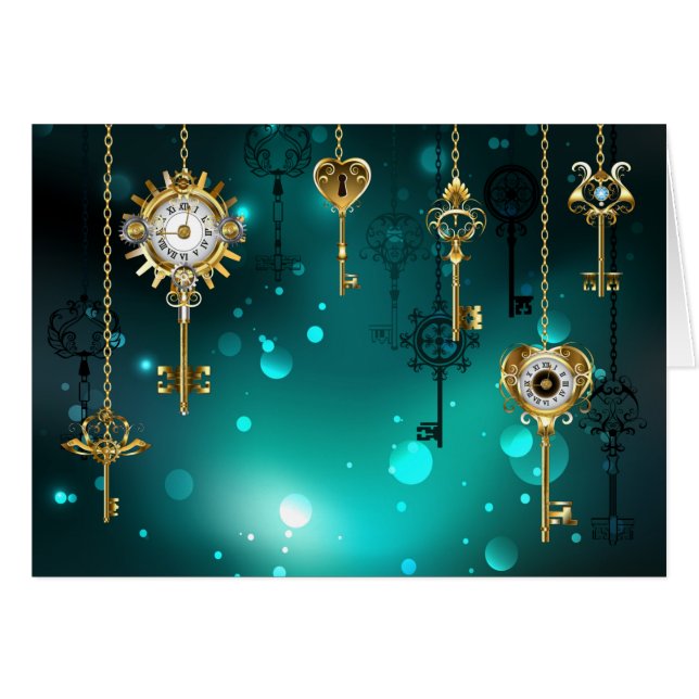 アンティークスケルトン鍵の緑の背景 (正面横)