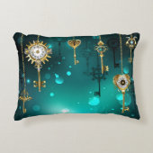 アンティークスケルトン鍵の緑の背景 アクセントクッション (正面)