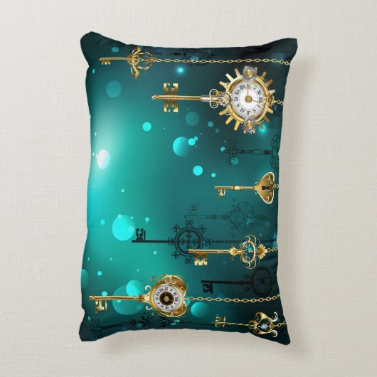 アンティークスケルトン鍵の緑の背景 アクセントクッション (裏面(縦))