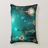 アンティークスケルトン鍵の緑の背景 アクセントクッション (正面(垂直))