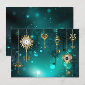 アンティークスケルトン鍵の緑の背景 アドバイスカード (正面/裏面)