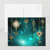 アンティークスケルトン鍵の緑の背景 インビテーションポストカード (正面/裏面)