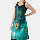 アンティークスケルトン鍵の緑の背景 エプロン (インサイチュ)