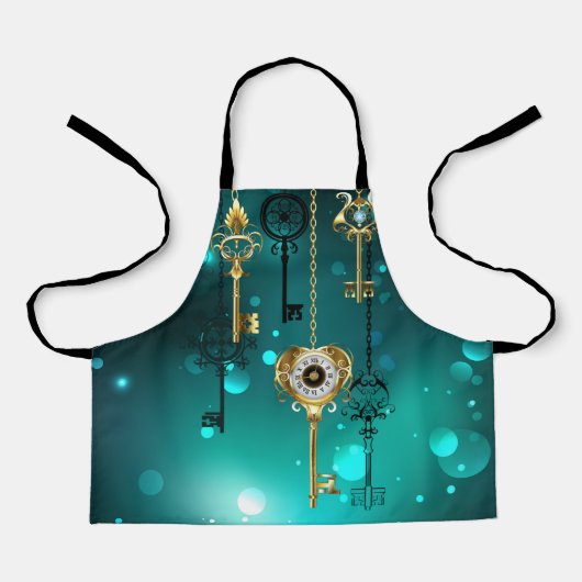 アンティークスケルトン鍵の緑の背景 エプロン (正面)