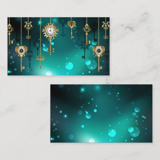 アンティークスケルトン鍵の緑の背景 エンクロージャーカード (正面/裏面)