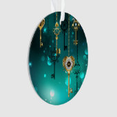 アンティークスケルトン鍵の緑の背景 オーナメント (正面)