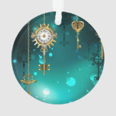 アンティークスケルトン鍵の緑の背景 オーナメント (裏面)