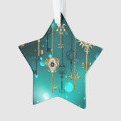 アンティークスケルトン鍵の緑の背景 オーナメント (正面)