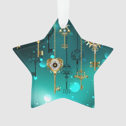 アンティークスケルトン鍵の緑の背景 オーナメント (正面)