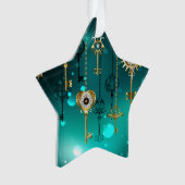 アンティークスケルトン鍵の緑の背景 オーナメント (正面)