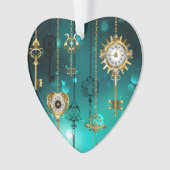 アンティークスケルトン鍵の緑の背景 オーナメント (正面)