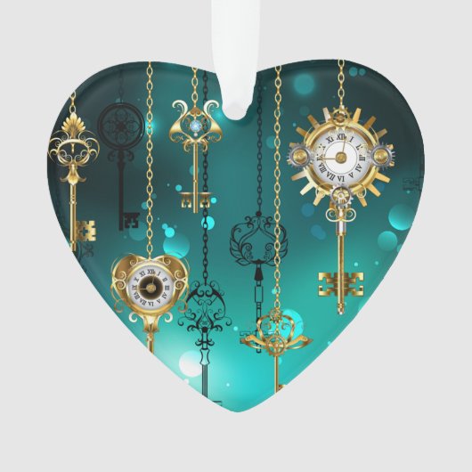 アンティークスケルトン鍵の緑の背景 オーナメント (正面)