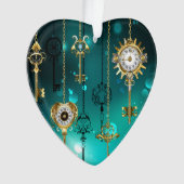 アンティークスケルトン鍵の緑の背景 オーナメント (正面)