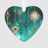 アンティークスケルトン鍵の緑の背景 オーナメント (裏面)