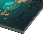 アンティークスケルトン鍵の緑の背景 カッティングボード (角)