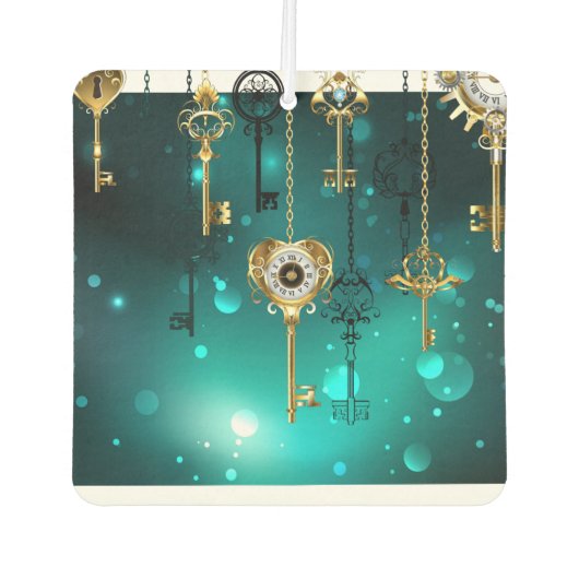 アンティークスケルトン鍵の緑の背景 カーエアーフレッシュナー (正面)