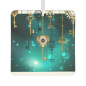 アンティークスケルトン鍵の緑の背景 カーエアーフレッシュナー (裏面)