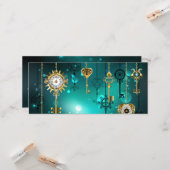 アンティークスケルトン鍵の緑の背景 カード (正面/裏面インサイチュ)