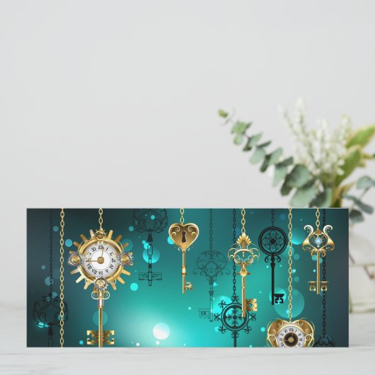 アンティークスケルトン鍵の緑の背景 カード (スタンド正面)