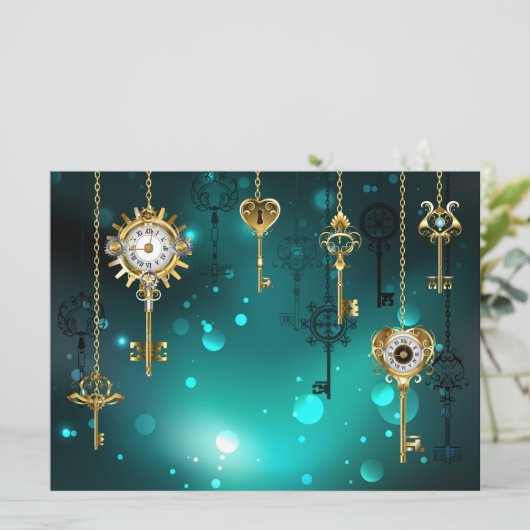 アンティークスケルトン鍵の緑の背景 カード (スタンド正面)