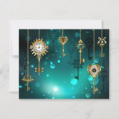 アンティークスケルトン鍵の緑の背景 カード (正面)