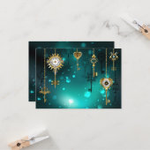 アンティークスケルトン鍵の緑の背景 カード (正面/裏面インサイチュ)