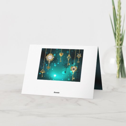 アンティークスケルトン鍵の緑の背景 カード (裏面)