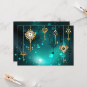 アンティークスケルトン鍵の緑の背景 カード (正面/裏面インサイチュ)