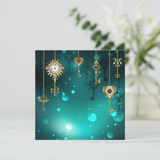 アンティークスケルトン鍵の緑の背景 カード (スタンド正面)