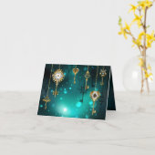 アンティークスケルトン鍵の緑の背景 カード (黄色い花)