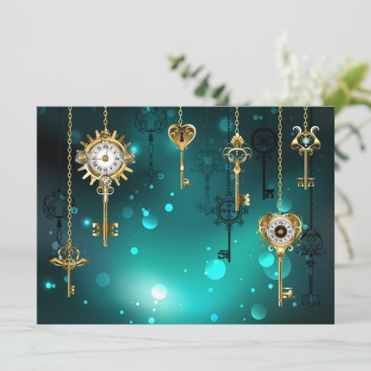 アンティークスケルトン鍵の緑の背景 カード (スタンド正面)