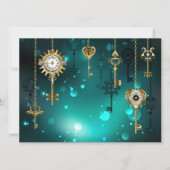 アンティークスケルトン鍵の緑の背景 カード (正面)