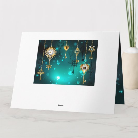 アンティークスケルトン鍵の緑の背景 カード (裏面)