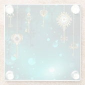 アンティークスケルトン鍵の緑の背景 ガラスコースター (裏面)