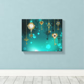 アンティークスケルトン鍵の緑の背景 キャンバスプリント (インサイチュ (ウッドフロア))