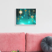 アンティークスケルトン鍵の緑の背景 キャンバスプリント (インサイチュ (リビング))