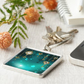 アンティークスケルトン鍵の緑の背景 キーホルダー (側面)