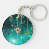 アンティークスケルトン鍵の緑の背景 キーホルダー (裏面)