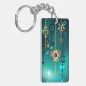 アンティークスケルトン鍵の緑の背景 キーホルダー (正面左)