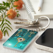 アンティークスケルトン鍵の緑の背景 キーホルダー (正面右)