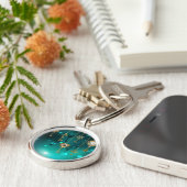 アンティークスケルトン鍵の緑の背景 キーホルダー (側面)