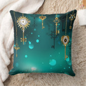 アンティークスケルトン鍵の緑の背景 クッション (ブランケット)