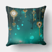 アンティークスケルトン鍵の緑の背景 クッション (裏面)