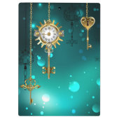 アンティークスケルトン鍵の緑の背景 クリップボード (裏面)