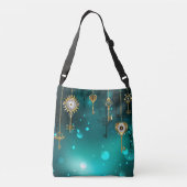 アンティークスケルトン鍵の緑の背景 クロスボディバッグ (裏面)