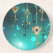 アンティークスケルトン鍵の緑の背景 コースター (正面)