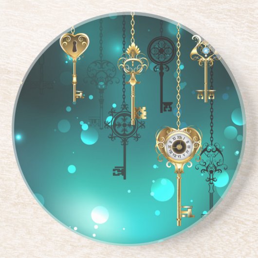 アンティークスケルトン鍵の緑の背景 コースター (正面)